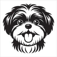 chien logo - une shih tzu chien content visage illustration dans noir et blanc vecteur