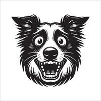 australien berger chien - un australien berger chien anxieux visage illustration dans noir et blanc vecteur