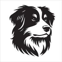 australien berger chien - un australien berger chien stoïque visage illustration dans noir et blanc vecteur