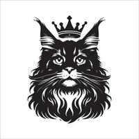 Maine nègre chat - majestueux Maine nègre visage illustration dans noir et blanc vecteur