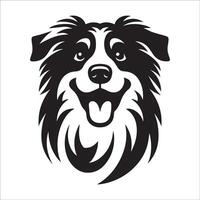 australien berger chien - un australien berger chien excité visage illustration dans noir et blanc vecteur
