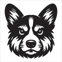 chien logo - une pembroke gallois corgi en colère visage illustration dans noir et blanc vecteur