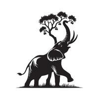 l'éléphant - un l'éléphant collecte des fruits illustration dans noir et blanc vecteur