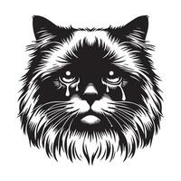 illustration de une douloureux ragdoll chat visage logo concept conception vecteur