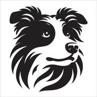 australien berger chien - un australien berger chien réfléchi visage illustration dans noir et blanc vecteur