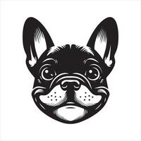 illustration de une malicieux français bouledogue visage dans noir et blanc vecteur