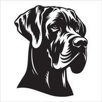 génial Danois chien - une génial Danois arrière visage illustration dans noir et blanc vecteur