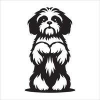 chien logo - une shih tzu chien confus visage illustration dans noir et blanc vecteur