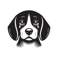 beagle chien logo - une douloureux beagle chien visage illustration dans noir et blanc vecteur