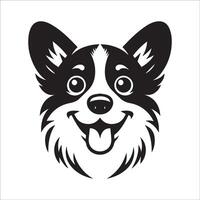 chien logo - une pembroke gallois corgi espiègle visage illustration dans noir et blanc vecteur