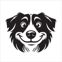 australien berger chien - un australien berger chien malicieux visage illustration dans noir et blanc vecteur