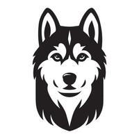 chien visage logo - une sibérien rauque chien vigilant visage illustration dans noir et blanc vecteur