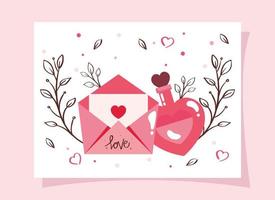 carte et parfum joyeux saint valentin avec enveloppe vecteur