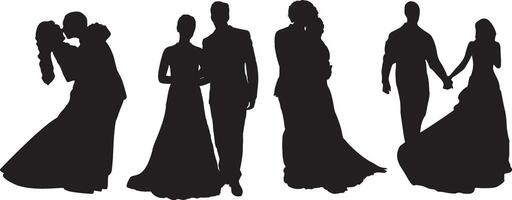 la mariée et jeune marié silhouette sur blanc Contexte vecteur