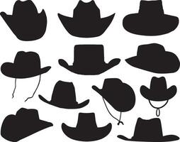 cow-boy Chapeaux silhouette sur blanc Contexte vecteur