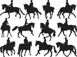 cheval dressage silhouette sur blanc Contexte vecteur