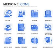 moderne ensemble soins de santé et médicament pente plat Icônes pour site Internet et mobile applications. contient tel Icônes comme médecin, hôpital, médical équipement. conceptuel Couleur plat icône. pictogramme paquet. vecteur