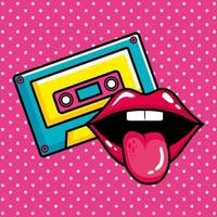 cassette de musique avec icône de style pop art bouche sexy vecteur