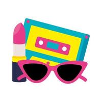 musique de cassette avec des lunettes de soleil et icône de style pop art rouge à lèvres vecteur