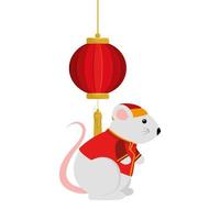 Adorable rat rongeur avec décoration suspendue chinoise vecteur