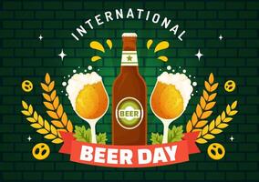 international Bière journée illustration sur 5 août avec à votre santé bières fête et brassage dans plat dessin animé Contexte conception vecteur