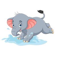 dessin animé bébé l'éléphant en jouant sur le l'eau vecteur