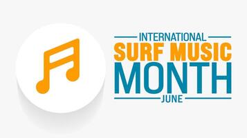 juin est international le surf la musique mois Contexte modèle. vacances concept. utilisation à arrière-plan, bannière, placard, carte, et affiche conception modèle avec texte une inscription et la norme couleur. vecteur