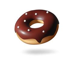 3d vitré Donut avec Chocolat marron Garniture et arrose. . boulangerie sucré Pâtisserie nourriture dessert, glaçage Gâteaux avec décoration. vecteur