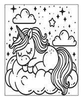 Facile Licorne coloration page avec Licorne et nuage vecteur