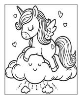 Facile Licorne coloration page avec Licorne et nuage vecteur