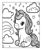 Facile Licorne coloration page avec Licorne et nuage vecteur