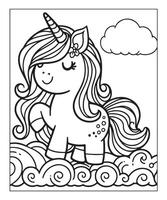 Facile Licorne coloration page avec Licorne et nuage vecteur