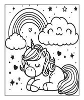 Facile Licorne coloration page avec Licorne et nuage vecteur