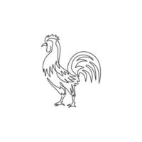 un dessin au trait continu d'un coq dur pour l'identité du logo de l'entreprise de volaille. concept de mascotte de poulet pour l'icône de nourriture de viande biologique. illustration de conception graphique de dessin vectoriel dynamique à une seule ligne