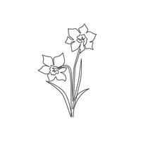 un seul dessin au trait de beauté narcisse frais pour le logo du jardin. concept de fleur de jonquille décorative imprimable pour carte d'invitation de mariage. ligne continue à la mode dessiner illustration vectorielle de conception vecteur