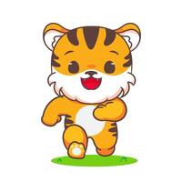 mignonne tigre fonctionnement dessin animé personnage. adorable kawaii animaux concept conception. main tiré style illustration. isolé blanc Contexte. vecteur