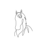 un seul dessin de la tête de cheval élégance beauté pour l'identité du logo de l'entreprise. concept de symbole animal mignon poney cheval mammifère. illustration graphique de vecteur de dessin de ligne continue à la mode