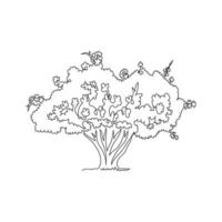 Dessin d'une seule ligne d'arbre de sakura japonais exotique pour l'impression d'affiches de décoration murale d'art à la maison. concept de plante de fleur de cerisier pour le logo du parc national. ligne continue moderne dessiner illustration vectorielle de conception vecteur