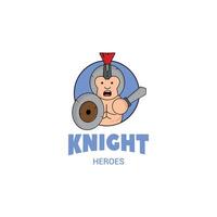 mignonne mascotte logo dessin animé gladiateur avec bouclier et épée.chevalier concept illustration mascotte logo personnage vecteur