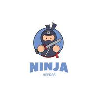 mignonne mascotte logo ninja avec épée illustration. ninja concept illustration mascotte logo personnage vecteur