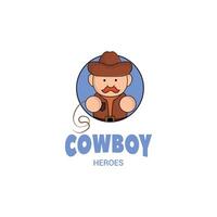 mignonne mascotte logo cow-boy avec corde illustration. cow-boy concept illustration mascotte logo personnage vecteur