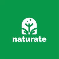 Naturel logo icône avec silhouette fleur sur vert Contexte vecteur