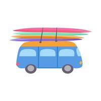 isolé mignonne rétro bleu autobus multicolore planches de surf vacances voyage plat impression été affiche affiche Vêtements papier vecteur