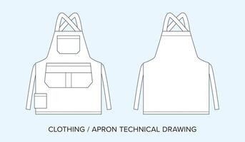 tablier avec les poches, technique dessin, vêtements plan pour mode designers vecteur