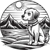 noir et blanc dessin animé illustration de mignonne chien ou chiot animal pour coloration livre vecteur