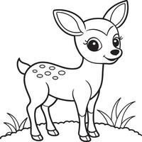 noir et blanc dessin animé illustration de mignonne peu cerf animal pour coloration livre vecteur
