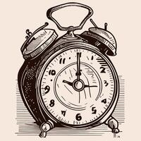 vieux alarme l'horloge rétro main tiré esquisser illustration vecteur