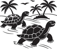 tortues dans plage - noir et blanc illustration vecteur