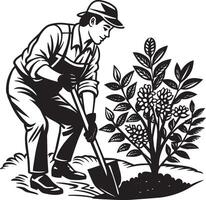 jardinier avec une pelle isolé sur blanc Contexte. vecteur