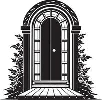 entrée à le maison. porte silhouette illustration. noir et blanche. vecteur